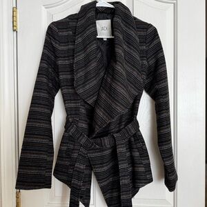 JACK Black and Gray Striped Jacket with Tie Waist